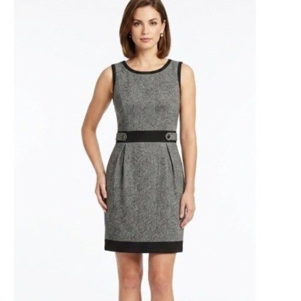 Luisa Spagnoli Gray Black Sleeveless Sheath Dress Italian Designer Workwear | 42